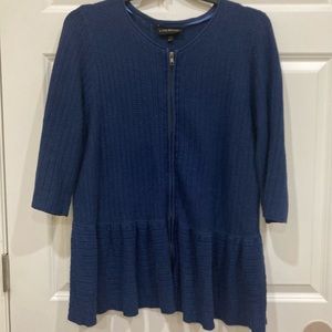Lane Bryant 18/20 faded blue knit pleplum zip up cardigan 3/4 sleeve 118641